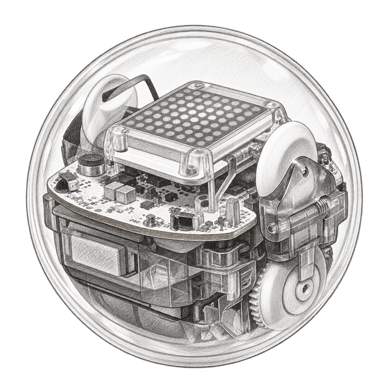 Boceto ilustrativo a lápiz: Sphero BOLT