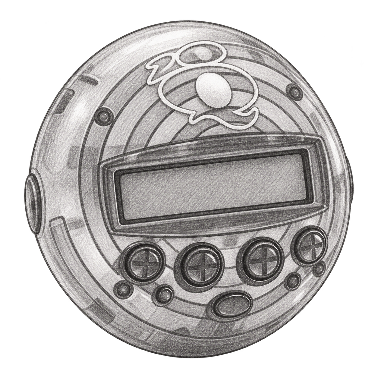 Boceto ilustrativo a lápiz: 20Q Electronic Game